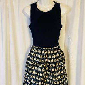 SM Wardrobe Cat Print Women’s Dress Navy Blue SZ S